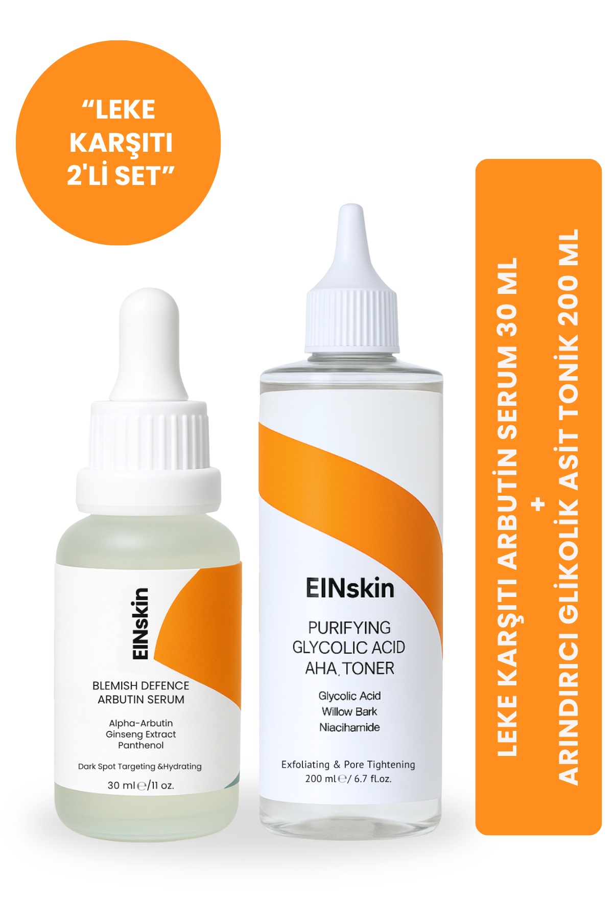 LEKE KARŞITI ARBUTİN SERUM 30 ML + ARINDIRICI AHA GLİKOLİK ASİT TONİK  200 ML - İKİLİ SET
