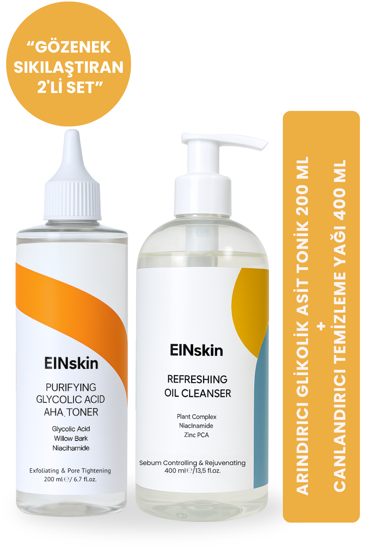 CANLANDIRICI CİLT TEMİZLEME YAĞI 400 ML +ARINDIRICI AHA GLİKOLİK ASİT TONİK 200 ML - İKİLİ SET